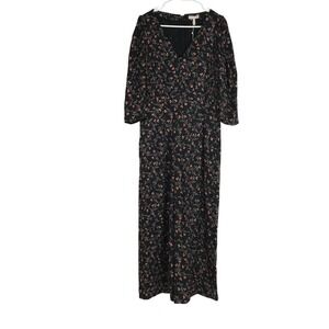 REBECCA TAYLOR -WOMEN'S 10 - BLACK FLORAL V NECK BUTTON SILK BLEND JUMPSUIT